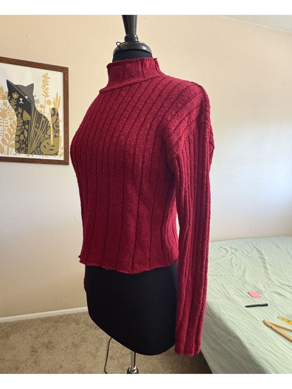 Classic Mixed Rib Cropped Mock Neck Sweater Medium